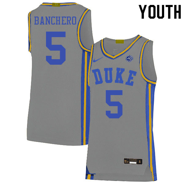 Youth #5 Paolo Banchero Duke Blue Devils College Basketball Jerseys Sale-Gray